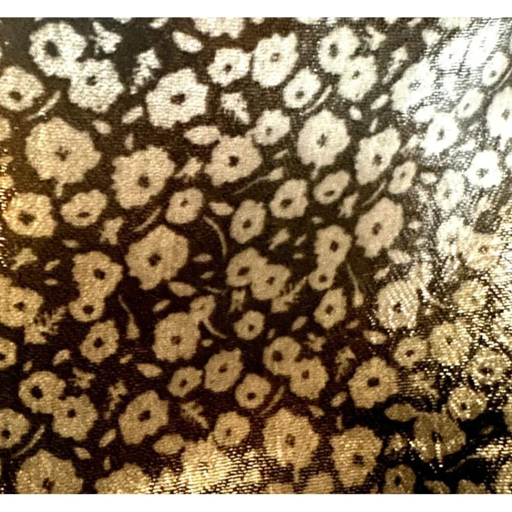 Free People XS Talk That Talk Metallic Silver Floral Puff Sleeve‎ Ruffle Top